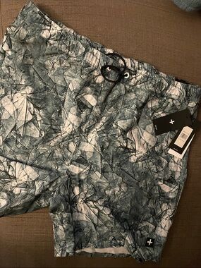 Tavik Blue & White Marble-Print Swim Shorts